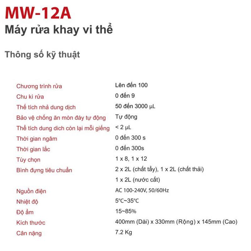 Thông số kỹ thuật của ELISA MW-12A